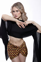 Frontalansicht 01 des Call me amore CARAMELLA  Skirts in mehrfarbigem Retro-Print mit femininer Wickelsilhouette